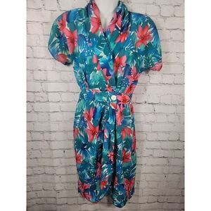 Womens Vintage Leslie Fay Dress Floral Tropical Wrap Style Size 6